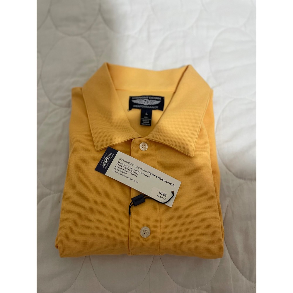 Straight Down Performance Golf Polo Shirt Amber Yellow Mens Large NWT 1494
